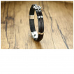 Bracelet homme similicuir noir et marron  roue nautique en acier
