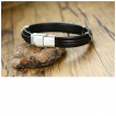 Bracelet homme similicuir noir et marron à roue nautique en acier
