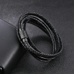 Bracelet homme style écrou à tresses et lanières de cuir noir