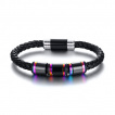 Bracelet homme tresse similicuir à cylindres noirs et irisés