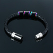 Bracelet homme tresse similicuir à cylindres noirs et irisés