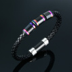 Bracelet homme tresse similicuir à cylindres noirs et irisés