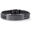 Bracelet noir pour homme  plaque ID avec tresse et lanire similicuir