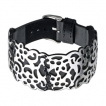 Bracelet semi-rigide en cuir surmonter d'un décor fleuri en acier