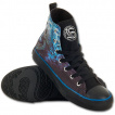 Chaussures gothiques Sneakers femme  cranes en face  face et flammes bleues