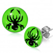 Clous d'oreilles coloris fluo avec araignée