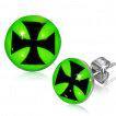 Clous d'oreilles coloris fluo avec croix de malte