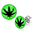 Clous d'oreilles coloris fluo avec feuille de cannabis