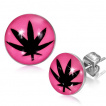 Clous d'oreilles coloris fluo avec feuille de cannabis