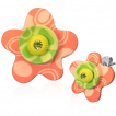Clous d'oreilles (paire)  fleur orange et verte style fun  strass