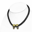 Collier à cordon similicuir traversant 2 cranes teintés bronze
