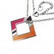 Collier acier chaine et pendentif carré multicolore
