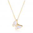 Collier acier papillon doré à ailes nacrées