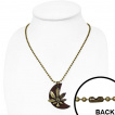 Collier avec chaine à billes et feuille de cannabis sur lune de cuir