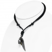 Collier cuir à crane, aille d'ange et plaque métal