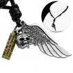 Collier cuir à crane, aille d'ange et plaque métal