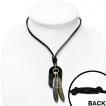 Collier en cuir avec paire de plumes en métal