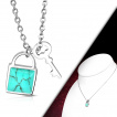 Collier femme acier à cadenas de turquoise et clé