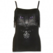 Débardeur femme gothique à franges avec chat noir à pentagramme