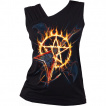 Débardeur femme guitare à ailes de démon traversant un pentacle de feu