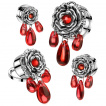 Ecarteur plug  design rose vintage sertie et gouttes de cristal rouge