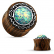Ecarteur plug en bois avec opale synthtique et anneau tribal
