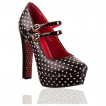 Escarpins compenss rockabilly noir et rouge  pois - Banned