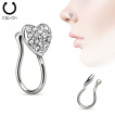 Faux piercing nez en laiton  coeur pav de strass