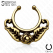 Faux piercing septum en acier décoré d'une rose avec ses feuilles