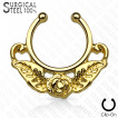 Faux piercing septum en acier dcor d'une rose avec ses feuilles