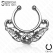 Faux piercing septum en acier dcor d'une rose avec ses feuilles