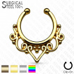 Faux piercing septum en acier style tribal à coeur ouvert et spirales