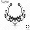 Faux piercing septum en acier style tribal à coeur ouvert et spirales