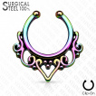 Faux piercing septum en acier style tribal  coeur ouvert et spirales