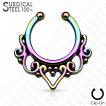 Faux piercing septum en acier style tribal à coeur ouvert et spirales