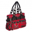 Grand sac punk-rock Tartan rouge à bandoulière perforée - Banned