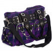 Grand sac punk-rock Tartan violet à bandoulière perforée - Banned