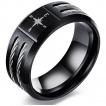 Bague homme noire à compas de navigation et filins d'acier