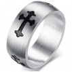 Bague homme acier bross  croix mdivale noire