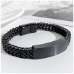 Bracelet noir homme  mailles W et plaque paisse en acier