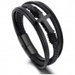 Bracelet homme tresse et lanières en cuir à croix latine noire