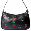 Sac  main similicuir rtro noir  cerises brodes - Banned