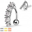 Piercing nombril invers� � barette courb�e sertie de 5 pierres rondes
