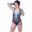 Maillot de bain femme gothique  cranes en face  face et flammes bleues