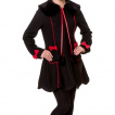 Manteau femme noir à lignes et ruban rouges - Banned