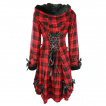 Manteau femme tartan noir et rouge  rubans - Poizen Industries