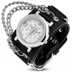 Montre gothique  bracelet en cuir rivet  chaines avec crane et croix de Malte