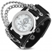 Montre gothique  bracelet en cuir rivet  chaines avec crane et os croiss