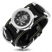 Montre gothique  crane pirate et bracelet cuir surpiqu avec anneaux