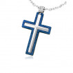 Paire de pendentifs croix argentée et croix bleue sablée